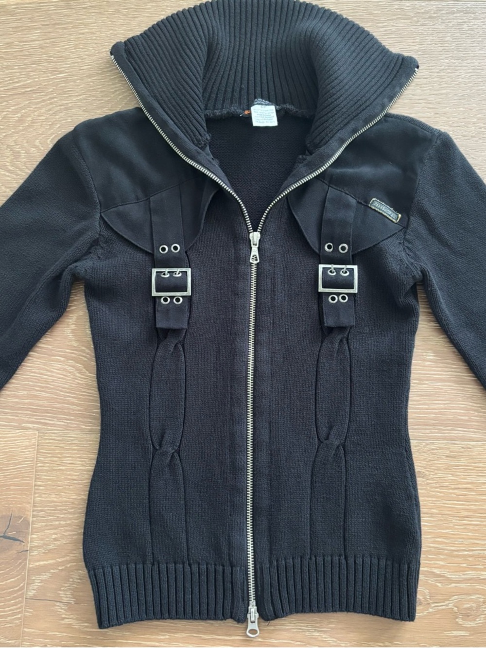 Parasuco Women’s Cotton Zip-front Black Cardigan Sweater Size Small